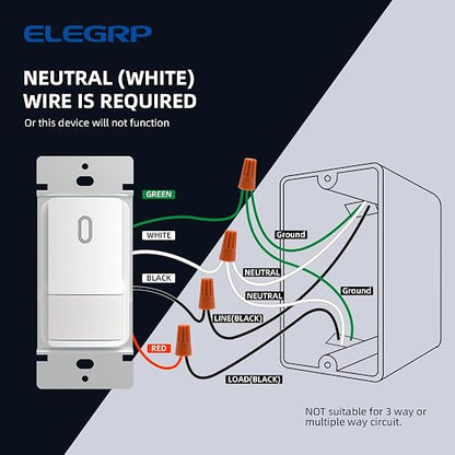 ELEGRP Matte White Single Pole Occupancy Motion Sensor Light Switch, Need - Image 5