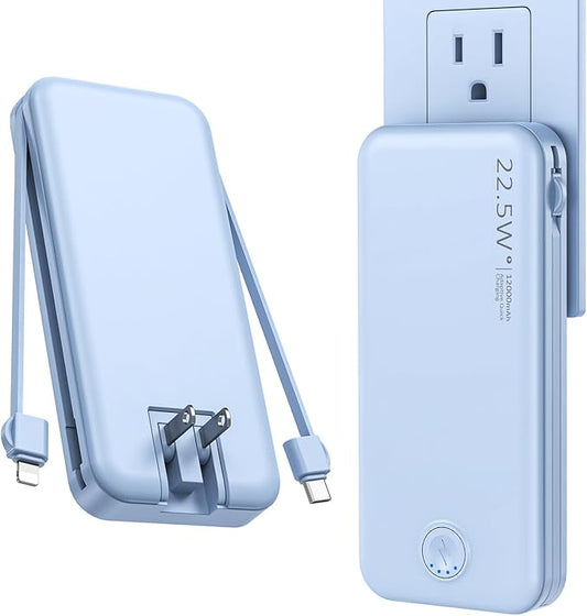 Portable Charger with Built in Cable and AC Wall Plug, USB C Power Bank by NUSYDDY