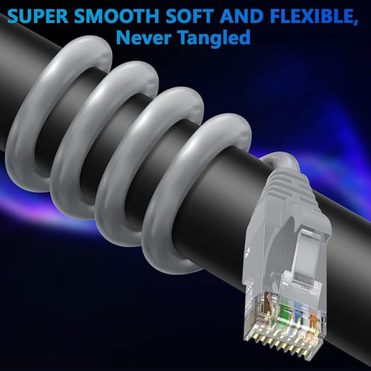 Adoreen Cat 6 Ethernet Cable 40 Ft-Gray, Outdoor & Indoor Snagless Long Round - Image 2
