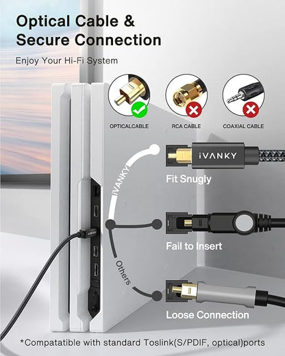 IVANKY Optical Audio Cable 3.3ft/1M, Nylon Braided, 24K Gold-Plated, Slim Metal - Image 3