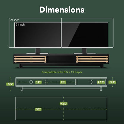 Dual Monitor Stand Riser with Sliding Door, Double Computer Laptop Stand Desk - Image 5