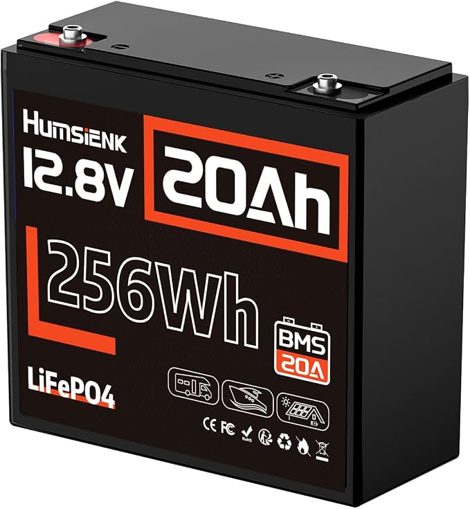 12V 20Ah LiFePO4 Lithium Battery, Built-in 20A BMS, EV Grade A+ Cells, by HumsiENK