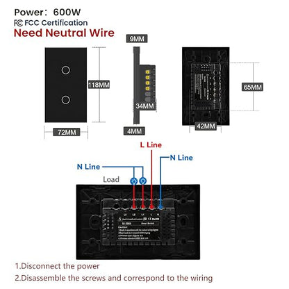 Zigbee Smart Switch Neutral Wire Required Need Zigbee Hub, 4.65 X 2.83 X 1.34 - Image 2