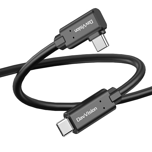 Long Tether Cable 33FT, USB C Fiber Optic Cable Right Angle, PD 60W & 10Gbps by DavVision