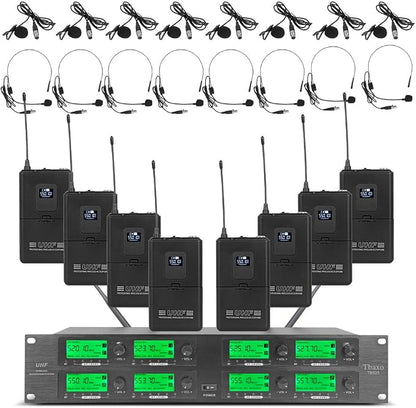 WENWEN Wireless Microphone System UHF 8 Channel 8 Lavalier Bodypacks 8 Lapel by WENWEN