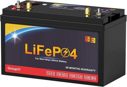 Lithium Car Battery Start-Stop GROUP 31 12.8V 100Ah 1500CCA LiFePO4 Automotive by SDULIBITILYlitiumbattery