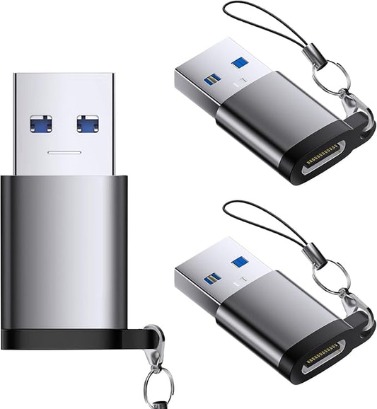 USB C Female to USB Male Adapter 3 Pack, OTG Converter, Type C to USB A Charger by QimKero