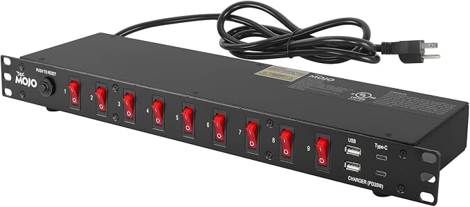 Tecmojo 9-Outlet Rack Mount Power Strip, 1U Horizontal PDU Individual Switch by Tecmojo