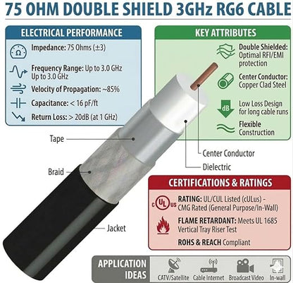 KUNOVA 100 FT RG-6 Coaxial Cable RG6 3.5 Ghz - Image 3