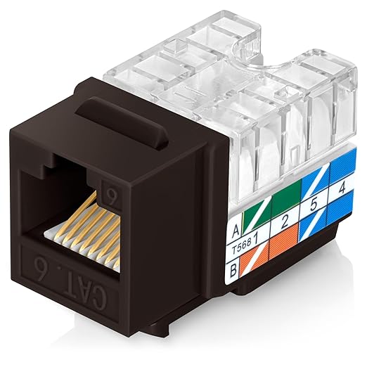 Everest 90° Angled RJ45 Cat6 Keystone Jacks 10-Pack in Brown by EverestMediaSolutions