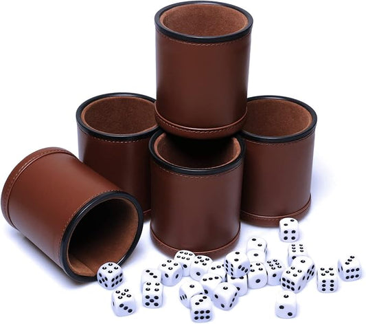 5 Pack PU Leather Dice Cups Felt Lining Quiet Shaker by TOPTAN