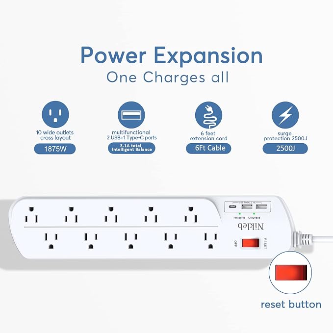 Long Power Strip, Heavy Duty Extension Cord - Image 4