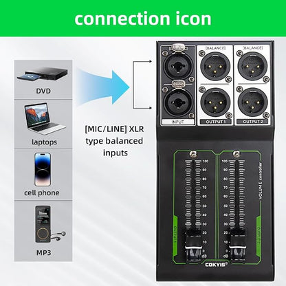 Passive Stereo Volume Controller, XLR 2 Input 2 Output Stereo Studio Controller - Image 8