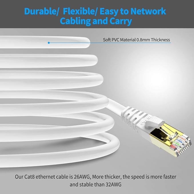 KASIMO CAT 8 Ethernet Cable Shielded SFTP Internet Network Patch Cord, Heavy - Image 6