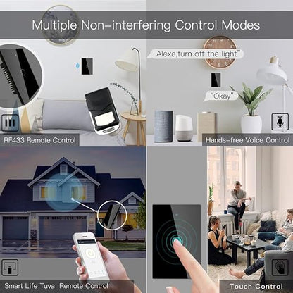 MOES 2.4GHz WiFi Wall Touch Smart Switch Neutral Wire Required, 3 Way - Image 4