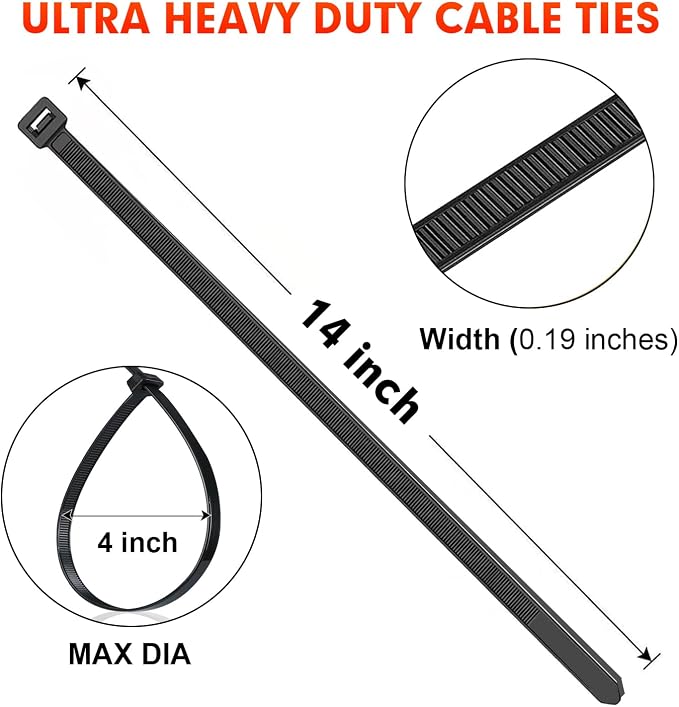Zip Ties, RAZCC 1200pcs Black Cable Zip Ties 14 Inch, Heavy Duty Plastic Wire - Image 2
