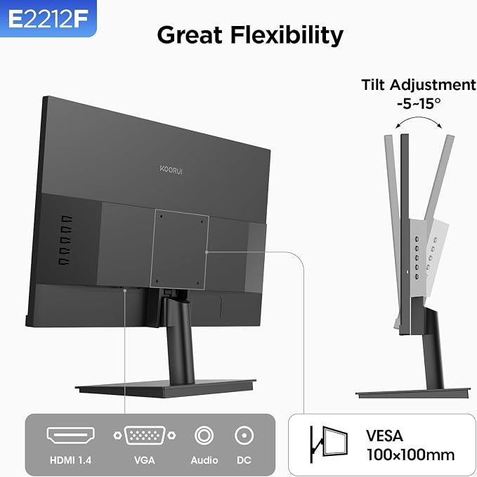 KOORUI 22 Inch Computer Monitor Full HD 1080P 100Hz PC Gaming Screen VA Panel - Image 6