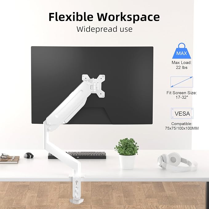Suptek Single Monitor Mount Adjustable Gas Spring Monitor Arm Desk Mount Stand - Image 3