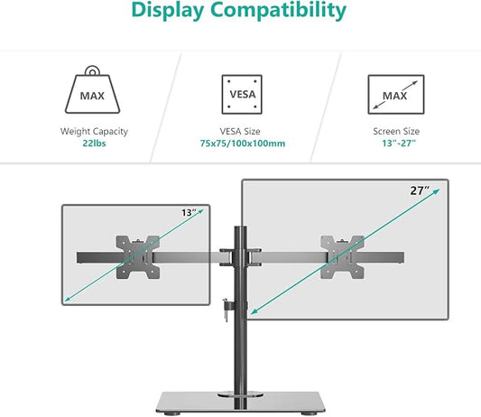 WALI Free Standing Dual Monitor Stand, Height Adjustable Monitor Mount - Image 2