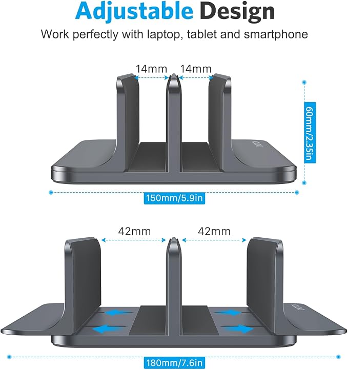 OMOTON Vertical Laptop Stand, Double Desktop Stand Holder - Image 4