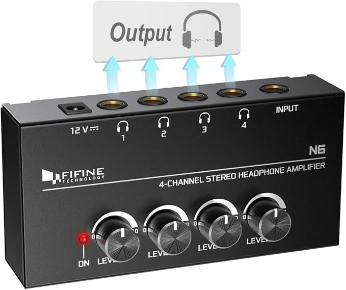 Fifine Headphone Amplifier 4 Channels Metal Stereo Audio Amplifier, Mini by FIFINETECHNOLOGY