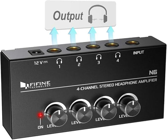 Fifine Headphone Amplifier 4 Channels Metal Stereo Audio Amplifier, Mini by FIFINETECHNOLOGY