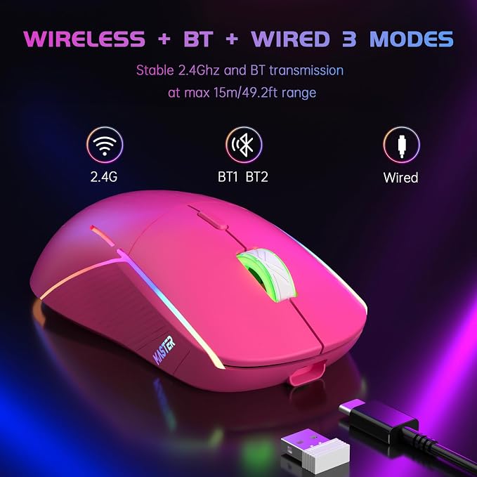 FFJ Wireless Gaming Mouse, 24000 DPI, Tri-Mode 2.4G/USB-C/Bluetooth 5.3 Gaming - Image 7