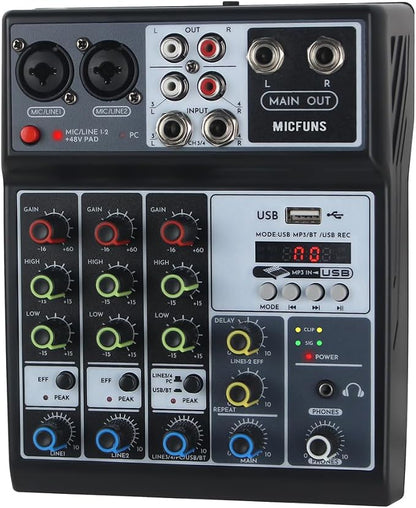 Mini audio audio mixers DJ mixer Sound Board Console System, 4 Channel 48V by micfuns