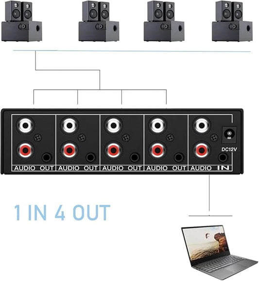 3.5mm Aux + RCA L/R Audio Splitter 1 in 4 Out, BolAAzuL 4-Way Stereo Audio - Image 2