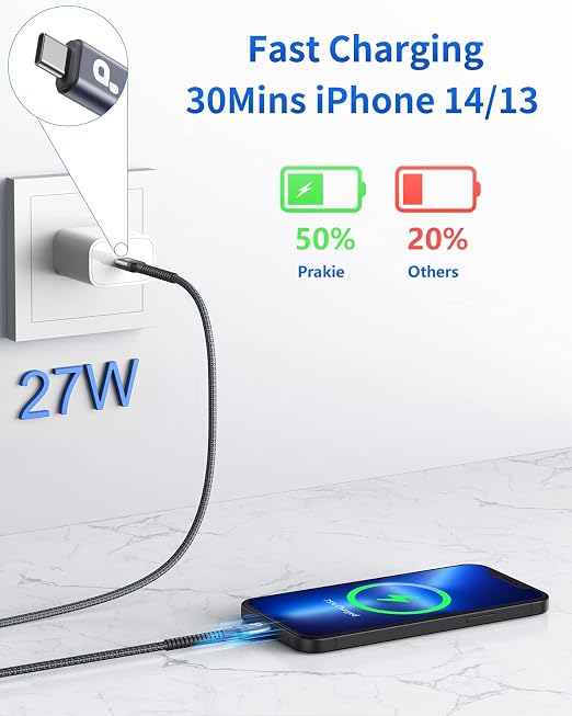 PRAKIE USB C to Lightning Cable 3FT 2Pack iPhone Fast Charger Cable 1M USBC to - Image 2