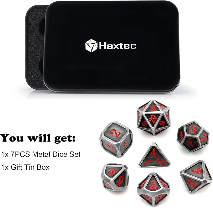 Haxtec Ancient Silver Metal DND Dice Set D&D 7PCS Large Rounded Antiue Iron RPG - Image 4