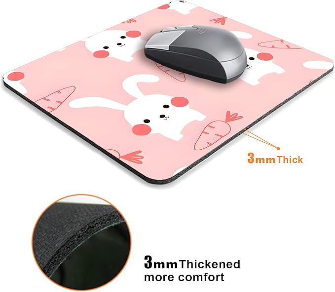 Pink Kawaii Rabbit Mouse Pads for Desk, Portable Wireless Computer Mouse pad - Image 3
