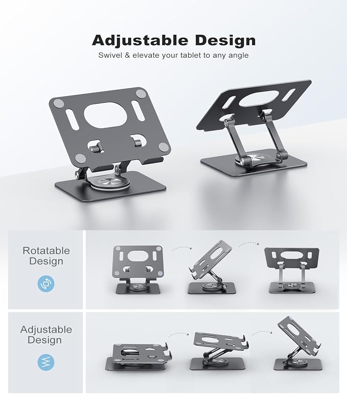 Swivel Tablet Stand with 360 Rotating Base, Adjustable Holder - Image 5