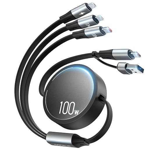 CAFELE 100W Retractable USB C Cable, 6-in-1 Multi Charging Cable, USB A/C 5A by CAFELE