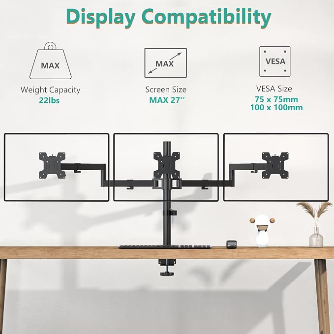 WALI Triple Monitor Mount, 3 Monitor Desk Mount - Image 3
