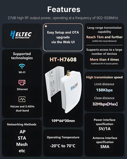 WiFi HaLow Gateway and Wireless Bridge Set, Sub-1GHz 27dBm High Power 1~2km - Image 2
