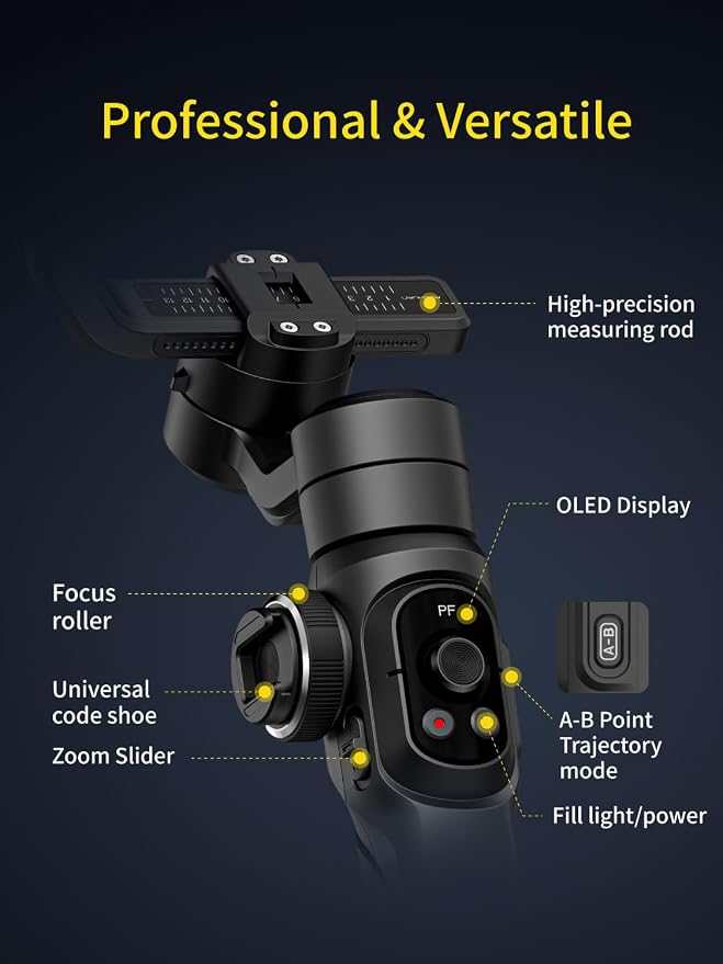 Gimbal Stabilizer for Smartphone, Phone Gimbal w/8" Extension Rod, Profession - Image 6