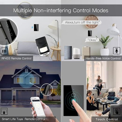 MOES 2.4GHz WiFi Wall Touch Smart Switch Neutral Wire Required, 3 Way - Image 4