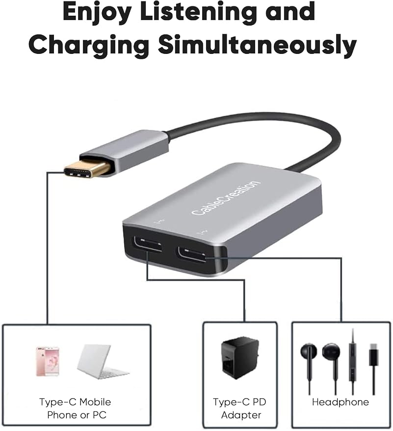CableCreation USB Type C Splitter, 2-in-1 USB C Audio Adapter and PD Fast - Image 5