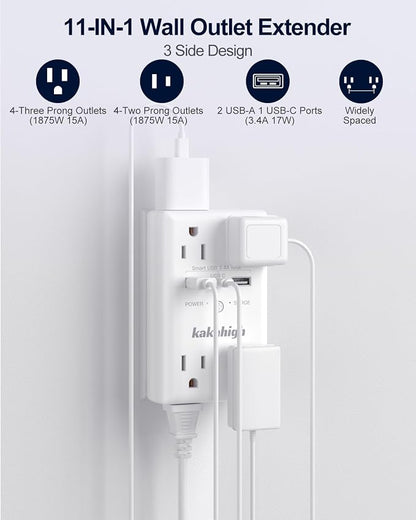 Wall Outlet Extender with Screw, 8 Way Outlets with 1680J Surge Protected - Image 2