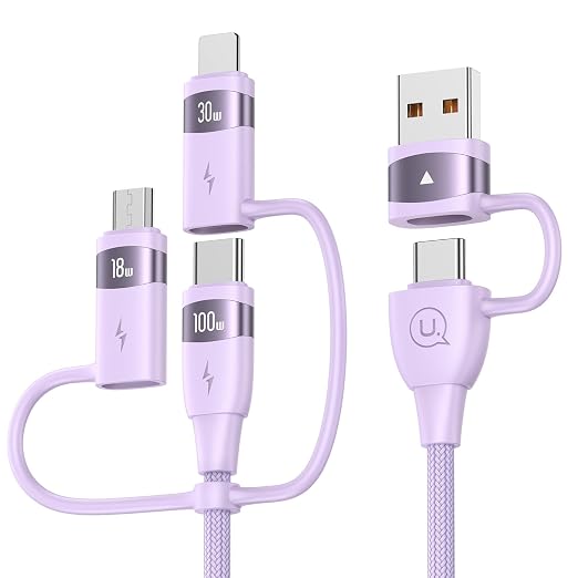 100W USB C Multi Charging Cable, USAMS 4FT 5-in-1 5A Fast Sync Charger Adapter by USAMS