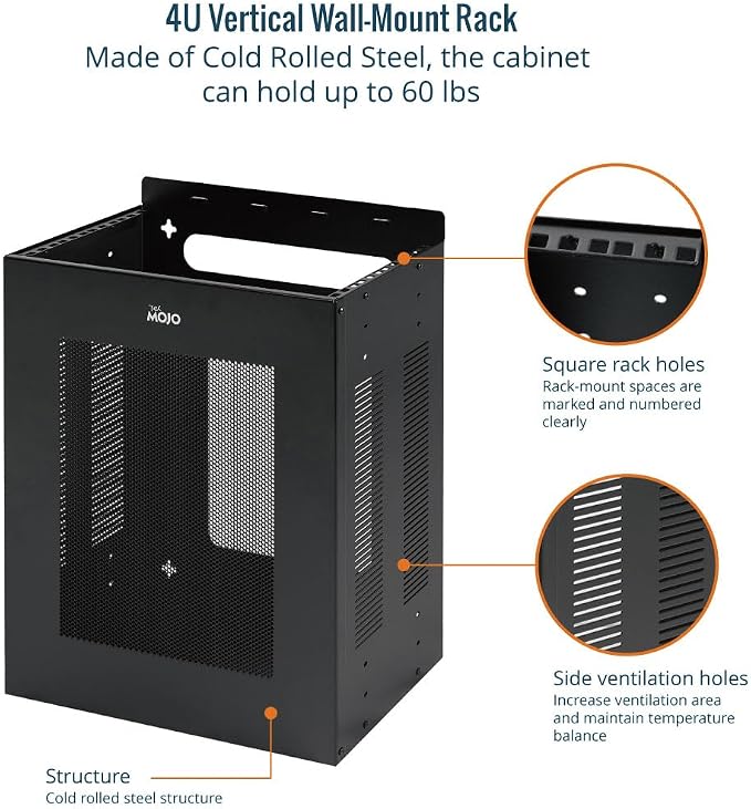 Tecmojo 4U Server Rack, Vertical/Horizontal Wall Mountable Rack - Image 3