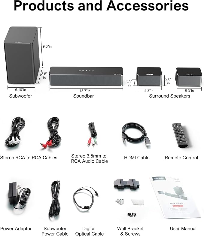 ULTIMEA 5.1 Virtual Surround Sound Bar, 320W Home Theater Surround System - Image 8