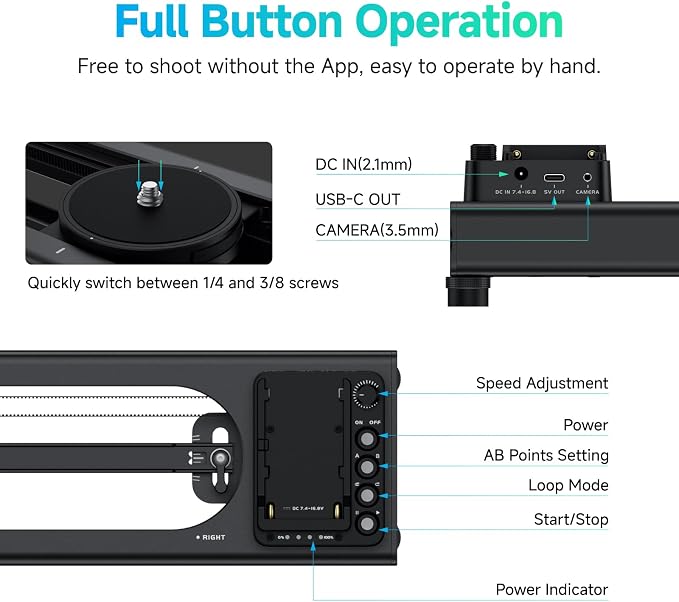 Accsoon Toprig 16inch/40cm Motorized Camera Slider, Button/APP Control Dolly - Image 9