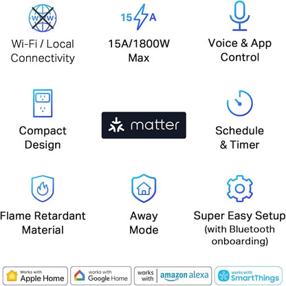 TP-Link Tapo Matter Supported Smart Plug Mini, Compact Design, 15A/1800W Max - Image 2