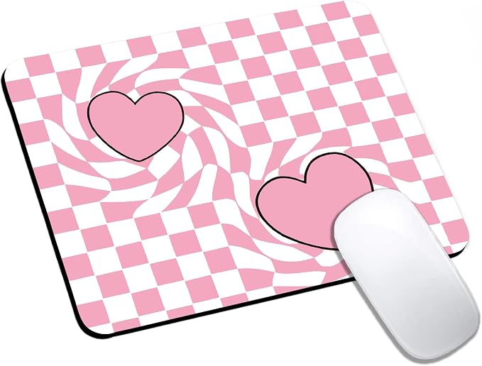 Mouse Pad, Cute Pink Checkered Heart Mouse Pads by HUOCAIREN