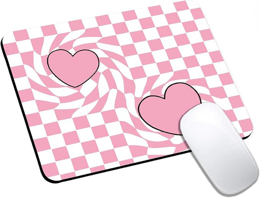 Mouse Pad, Cute Pink Checkered Heart Mouse Pads by HUOCAIREN