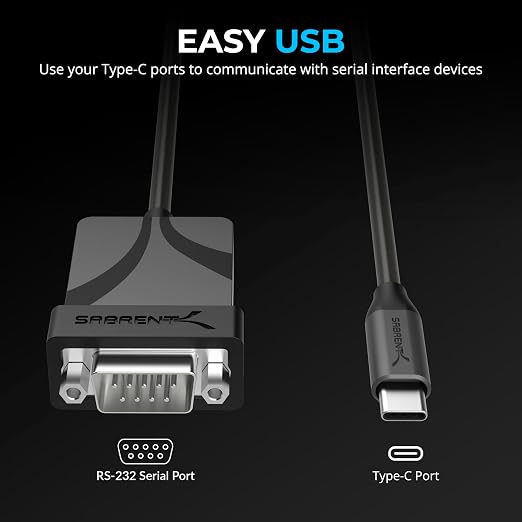 SABRENT USB-C to DB9 Serial RS-232 Adapter Cable 3FT, Prolific PL2303GS Chipset - Image 7