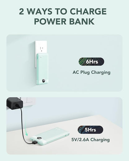 VRURC Portable Charger Built-in Cables and AC Wall Plug, USB C Power Bank - Image 5