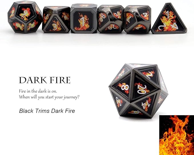 Haxtec Fire Bolt Real Scene Metal DND Dice Set Black Polyhedral Metal Dice - Image 5